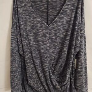 Daily Thread Women's Blue Tunic Blouse Size 3X Long Sleeve Gray V-Neck Top